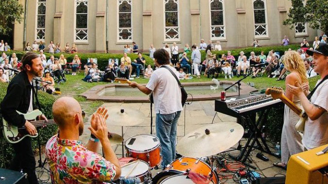 Band playing in the mall