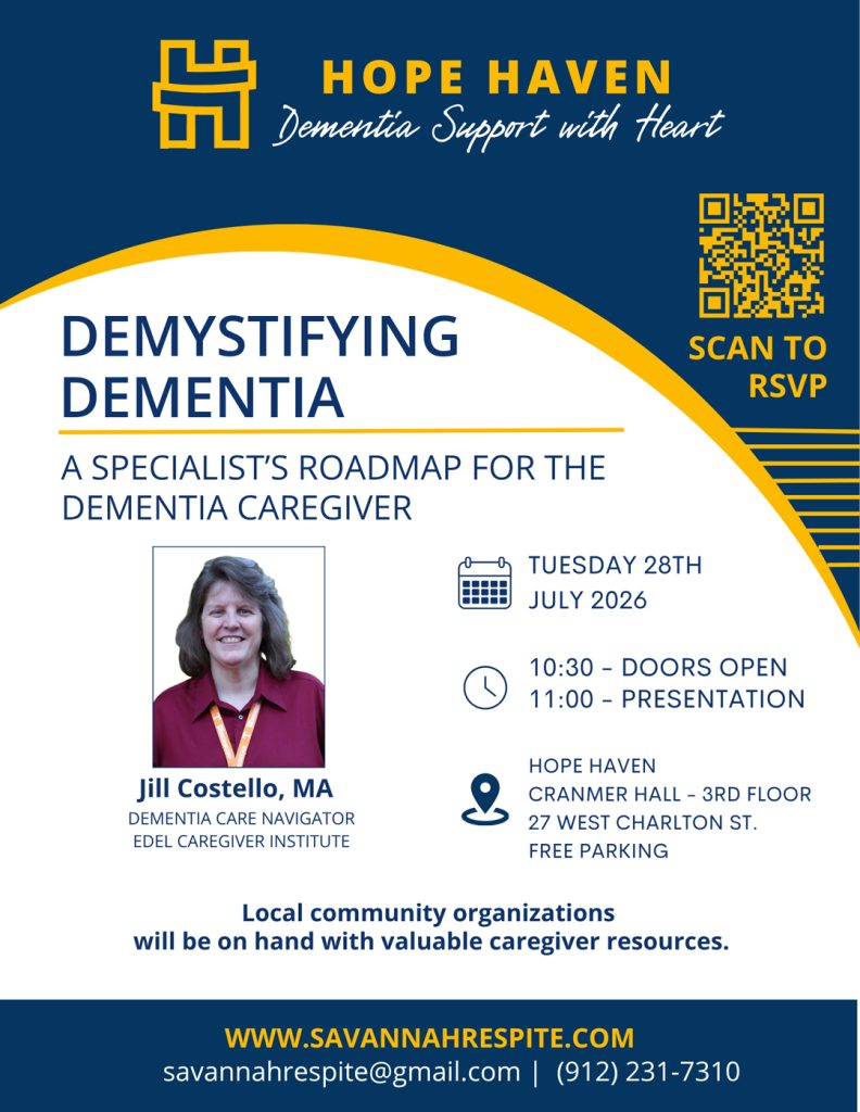 July 28, 2026 Dementia Caregiver Event in Savannah, GA.
