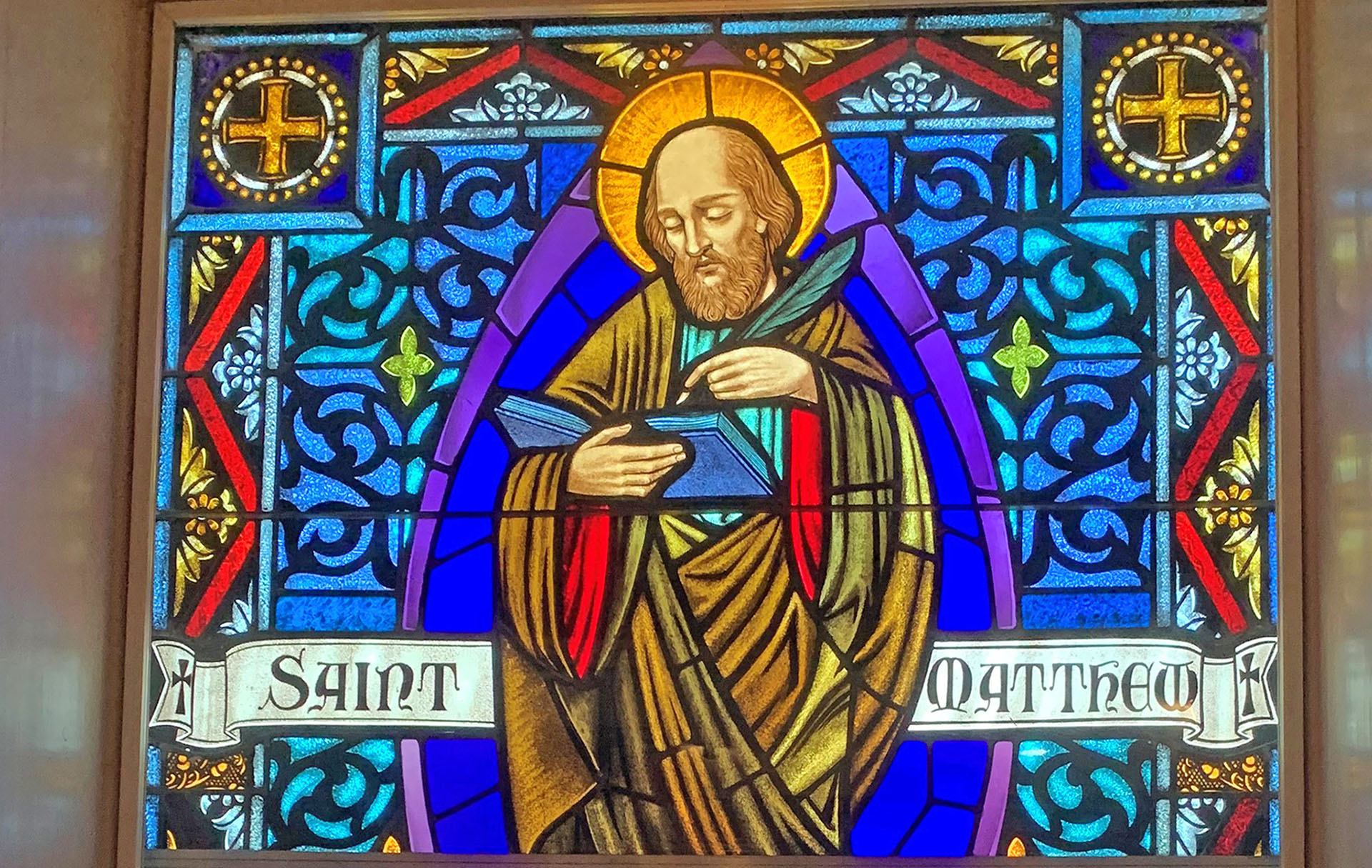 Stained glass window in St. Mary's Chapel at St. John's Church in Savannah